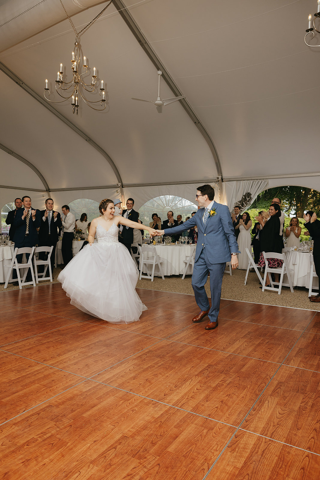Bride Groom first dance wedding tent reception romantic